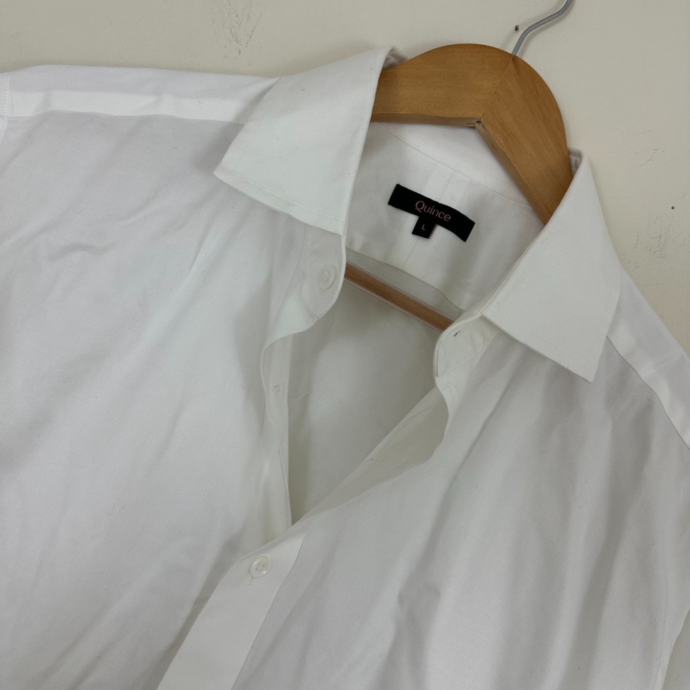 Quince Dress Shirt White Organic Cotton Stretch Long Sleeve Button Up Men L Read